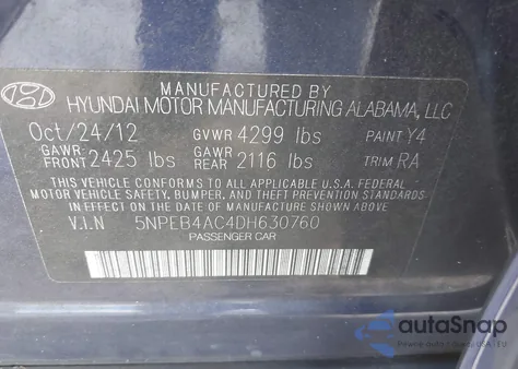 2013 Hyundai Sonata Gls from USA, damaged, VIN 5NPEB4AC4DH630760